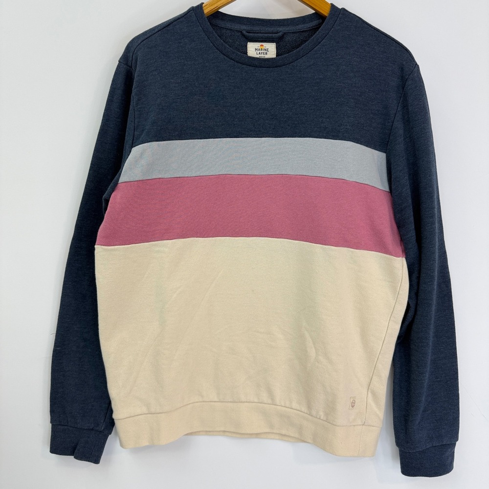 Marine Layer Sweatshirt Mens Medium Navy Multi Colorblock Crewneck 10035
